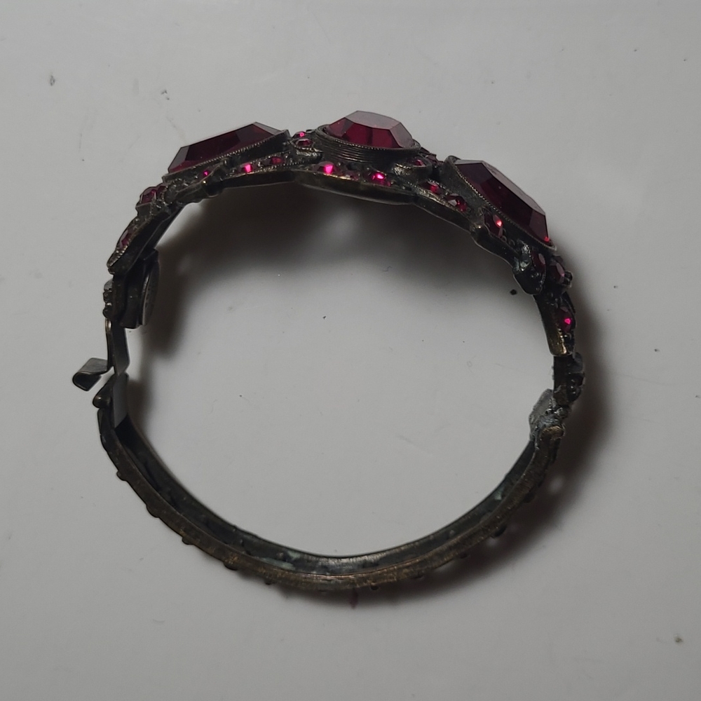 Vtg Ruby Crystal Red Bangle Bracelet - image 5